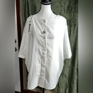 NWT White Linen Style Blouse Pullover w/Buttons tie on the Side Size 2X